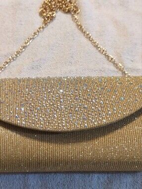 Jessica McClintock Gold Rhinestone Chain Clutch